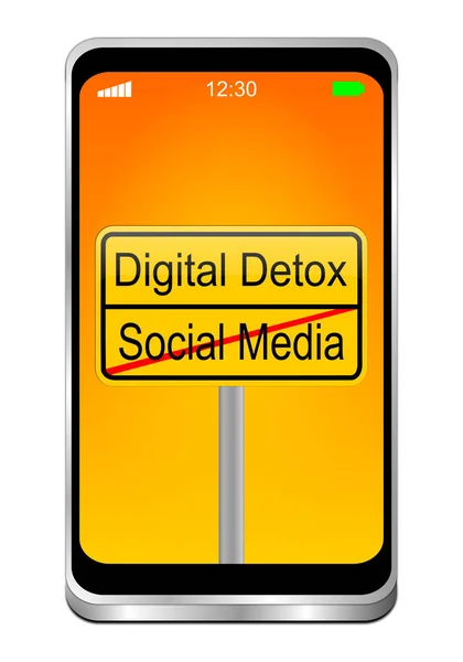 Smartphone Com Detox Digital Sinal Mídia Social Área Trabalho Laranja — Fotografia de Stock