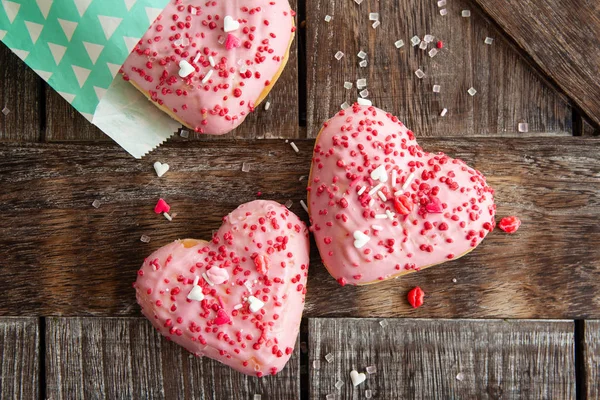 Delicious Hearts Donuts Pink Frosting Sprinkles — Stock Photo, Image