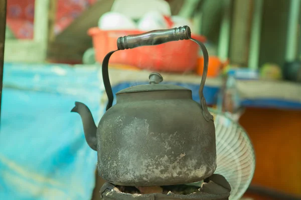 Old Teapot Soot Boil Water Black Soot — Stock Photo, Image