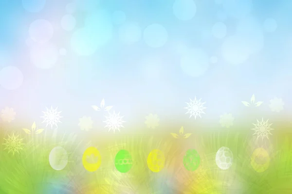 Feliz Pascua Fondo Pradera Verde Abstracta Con Flores Primavera Coloridos — Foto de Stock
