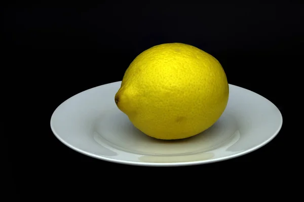 Lemon Fruit Citrus Limon White Plate — Stock Photo, Image