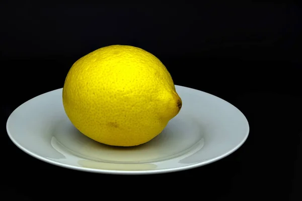 Лимонні Фрукти Цитрусовий Лимон Білій Тарілці — стокове фото