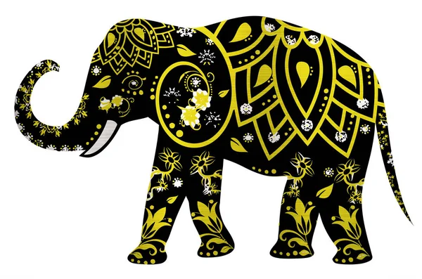 elephant animal mammal wild traditional asia black silver golden metallic  illustration