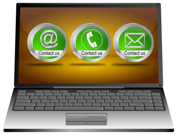 Laptop Green Contact Button Orange Desktop Illustration — Stock Photo, Image