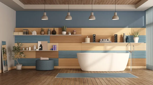Modern Fürdőszoba Bathub Kőrisből Készült Leképezés — Stock Fotó