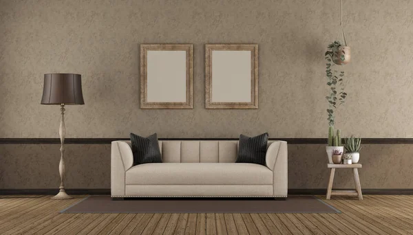 Retro Interio Classic Sofa Stucco Wall Rendering — Stock Photo, Image