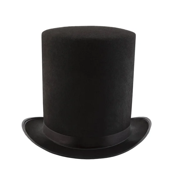 白の背景に隔離された余分な背の高い黒のヴィンテージトップ帽子 — ストック写真