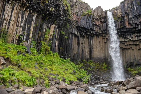 Svartifoss Vodopády Nebo Balck Vodopád Národní Park Islandu Vatnajokull — Stock fotografie