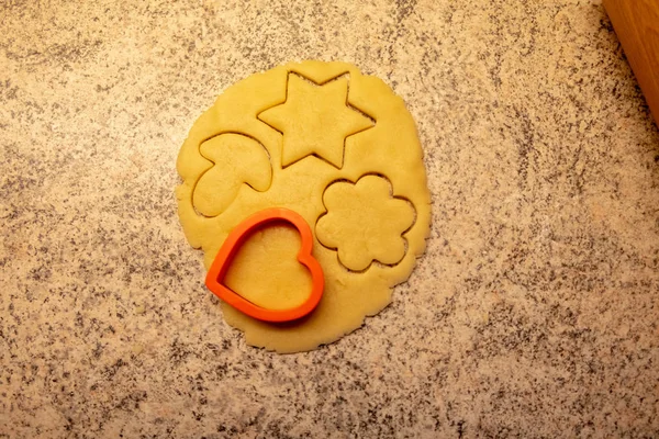 Moules Coeurs Farine Pâte Pour Biscuits Noël — Photo