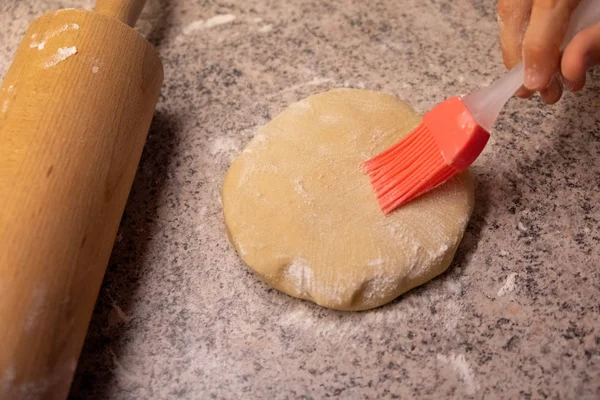 Child Shaping Cutting Baking Cookies Christmas — Stock Photo, Image