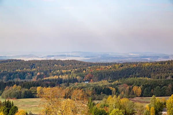 Jesienny Krajobraz Drzewami Chmurami — Zdjęcie stockowe