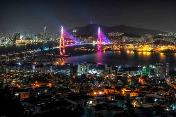 Ponte Porto Busan Uma Das Pontes Famosas Coréia Sul Conectando — Fotografia de Stock