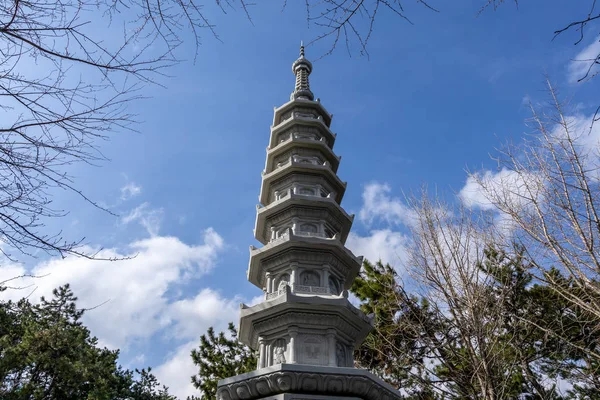 Pagoda Nära Huvudentrén Till Haedong Yonggungsa Templet Busan Sydkorea — Stockfoto