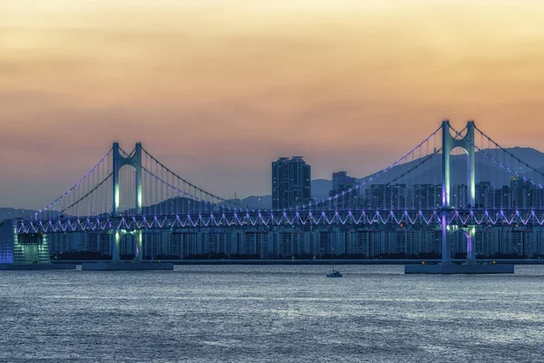 Vista Del Tramonto Sul Ponte Busan Gwangandaegyo Famoso Ponte Busan — Foto Stock