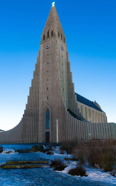 Kathedrale Von Reykjavik Winter Bei Tagesanbruch Island Europa — Stockfoto