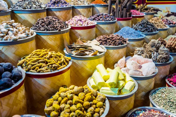 Variété Épices Herbes Sur Stand Marché Rue Arabe Dubai Spice — Photo