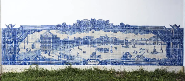 Painel Histórico Azulejos Que Retrata Praça Palácio Hoje Praça Comércio — Fotografia de Stock