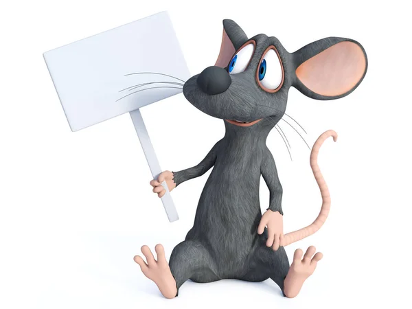 Rendu Une Souris Dessin Animé Souriante Mignon Assis Sur Sol — Photo