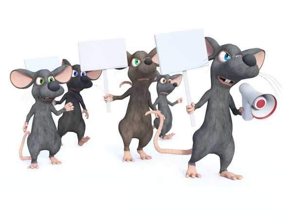 Vykreslování Roztomilý Kreslený Myší Drží Prázdné Znaky Rozčileně Při Pochodu — Stock fotografie