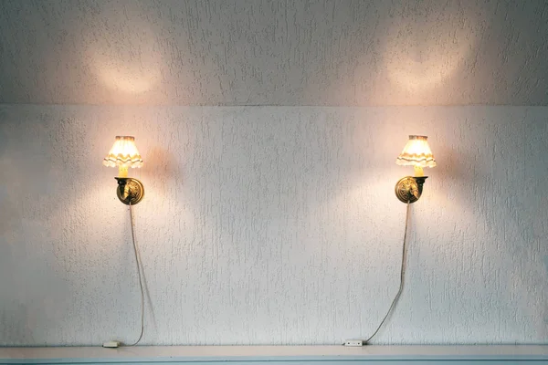 Two Vintage Lamps Wallpaper Wall Light Gilded Metal Two Electric — Stock Photo, Image