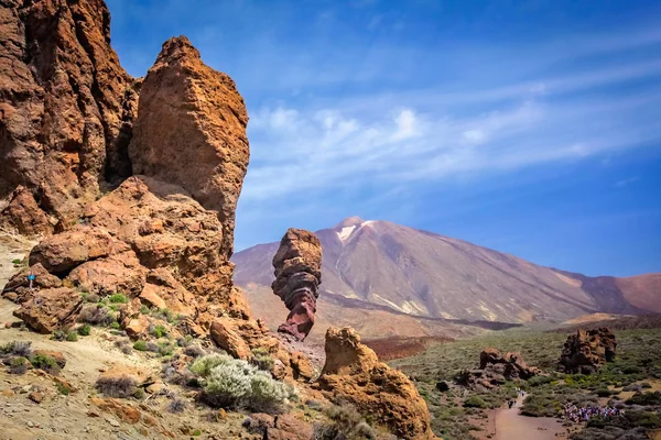 Seltsam Geformte Felsformationen Mit Dem Teide Vulkan Spaniens Höchstem Berg — Stockfoto