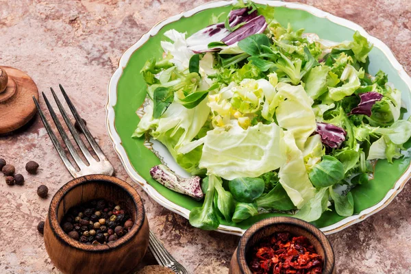 Prato Salada Fresca Com Alimentos Greens Healthy Misturados — Fotografia de Stock