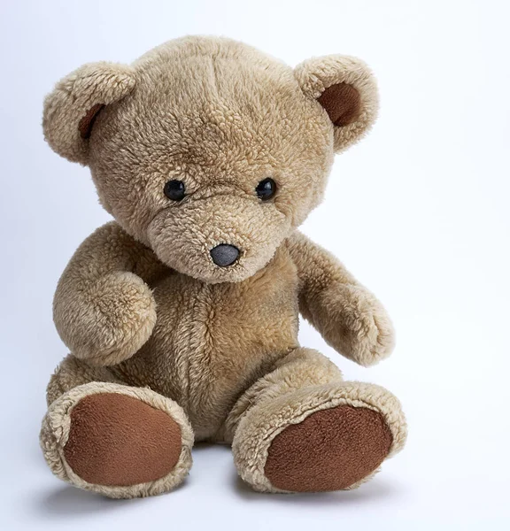 Old Brown Teddy Bear White Background — Stock Photo, Image