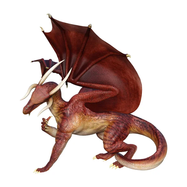 Rendering Drago Fantasy Rosso Isolato Sfondo Bianco — Foto Stock