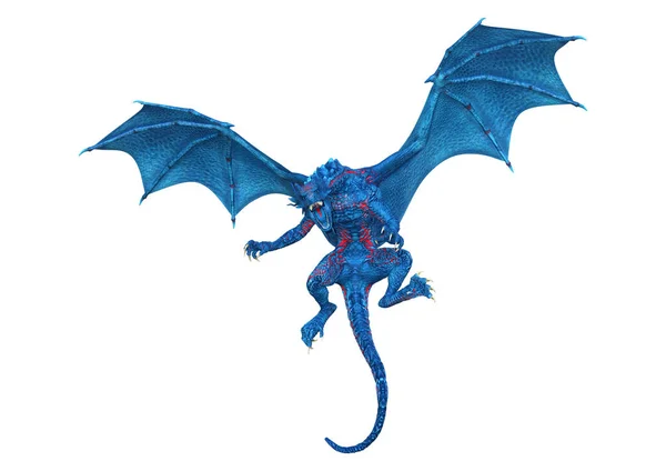 Rendering Blå Fantasy Dragon Isolerad Vit Bakgrund — Stockfoto