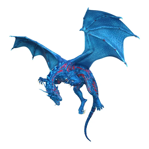 Renderização Dragão Fantasia Azul Isolado Fundo Branco — Fotografia de Stock