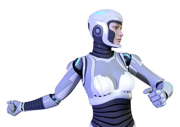 Beyaz Arka Planda Izole Edilmiş Bir Kadın Robotun Boyutlu Canlandırması — Stok fotoğraf