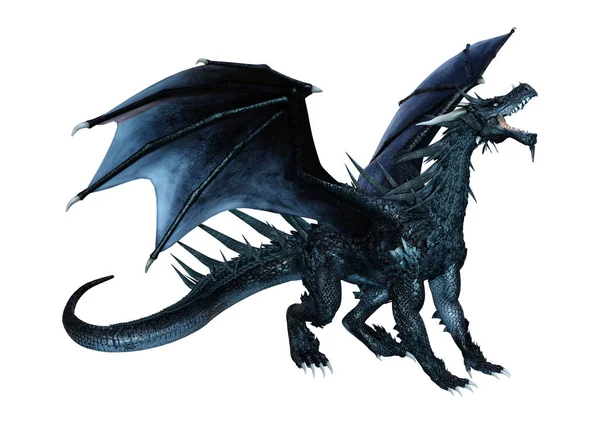 Rendering Black Fantasy Dragon Isolated White Background — Stock Photo, Image