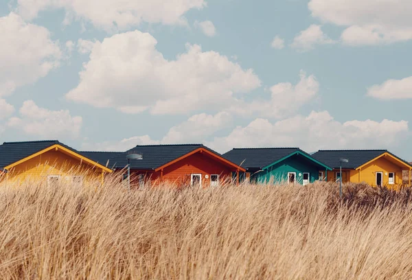 Coloridas Casas Minúsculas Madeira Ilha Duna Perto Ilha Helgoland Contra — Fotografia de Stock