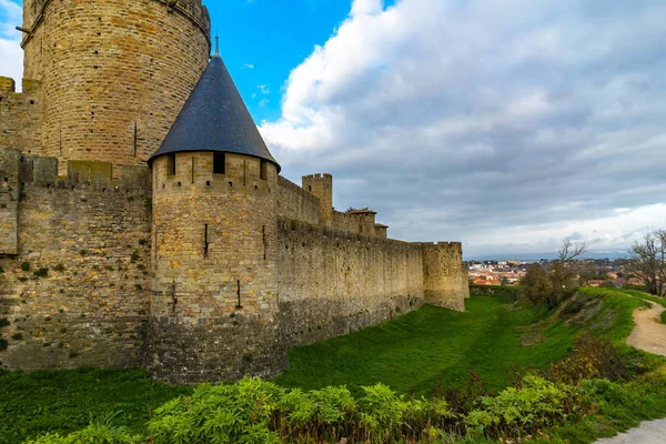 Οχυρωμένη Μεσαιωνική Πόλη Της Καρκασόν Στη Γαλλία — Φωτογραφία Αρχείου