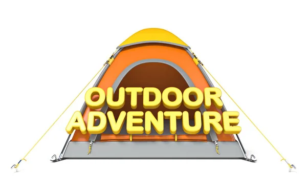 本文の屋外の冒険 レンダリング オレンジ テント白い背景で隔離の図 — ストック写真