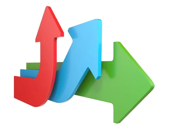 Tres Flechas Que Muestran Tres Direcciones Diferentes Ilustración Representación Aislada — Foto de Stock