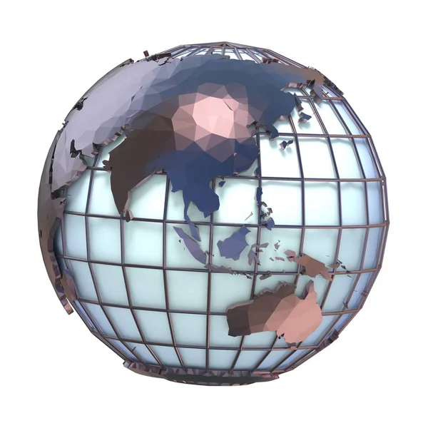 地球的多边形样式例证 亚洲和大洋洲看法3D 渲染例证查出在白色背景 — 图库照片