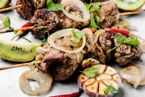 Gegrilde Vleesspiesjes Shish Kebab Fast Food Oosters Eten Siskebab — Stockfoto