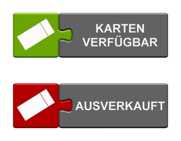 Zwei Isolierte Puzzle Buttons Mit Ticketsymbolen Die Zeigen Dass Tickets — Stockfoto