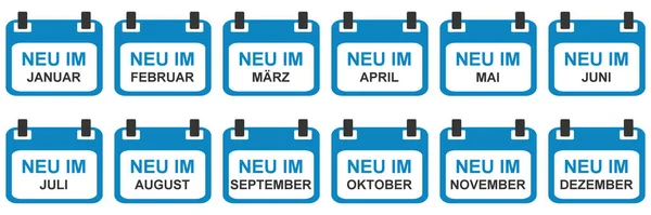 Modré Ikony Kalendáře Ukazující New Lednu New Prosinci Německém Jazyce — Stock fotografie