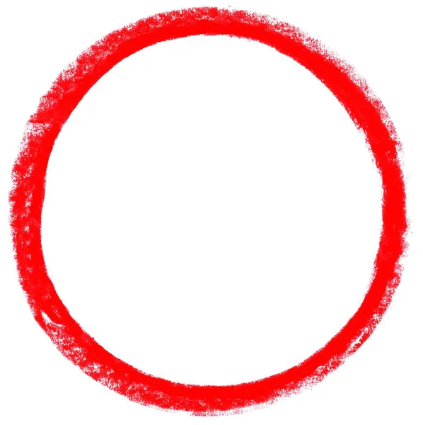 Cerchio Gesso Rosso Dipinto Mano Sfondo Bianco — Foto Stock