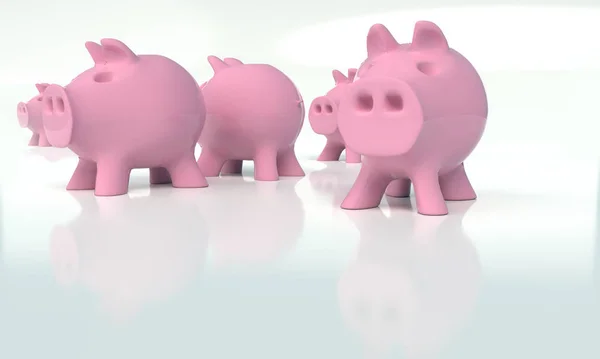 Fünf Rosa Sparschweine — Stockfoto