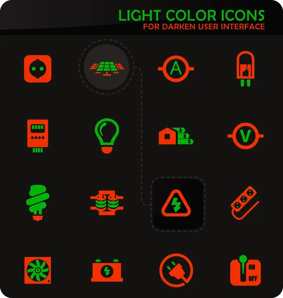 Простые Иконки Вектора Цвета Электричества Темном Фоне Дизайна Пользовательского Интерфейса — стоковое фото