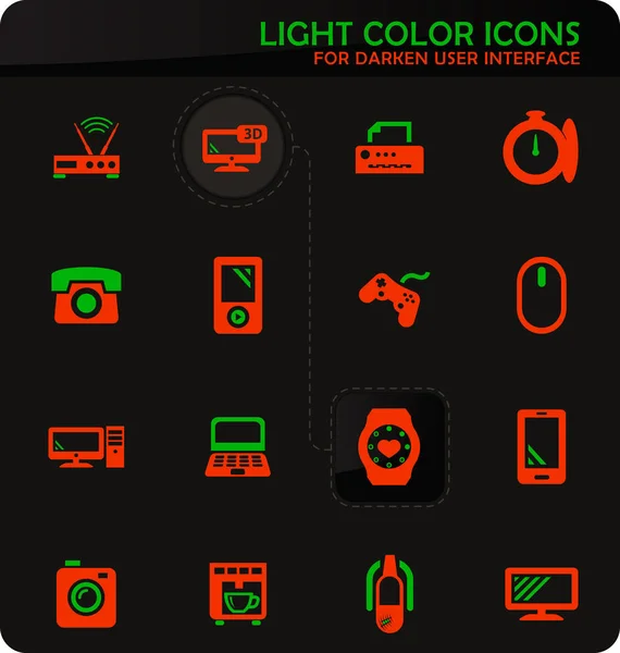 Устройства Легко Цветные Векторные Иконки Темном Фоне Дизайна Пользовательского Интерфейса — стоковое фото
