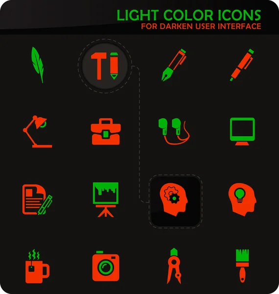 Creative process easy color vector icons on darken background for user interface design