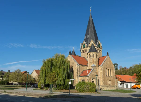 Igreja Aldeia Alemã Benzingerode Região Harz Outono — Fotografia de Stock