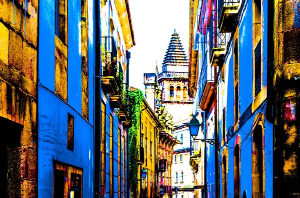 Arquitetura Santiago Compostela Norte Espanha Ilustração Colorida — Fotografia de Stock