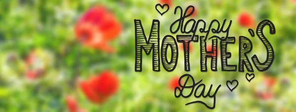 Inglés Calligraphy Happy Mothers Day Red Poppy Flower Meadow Tarjeta — Foto de Stock