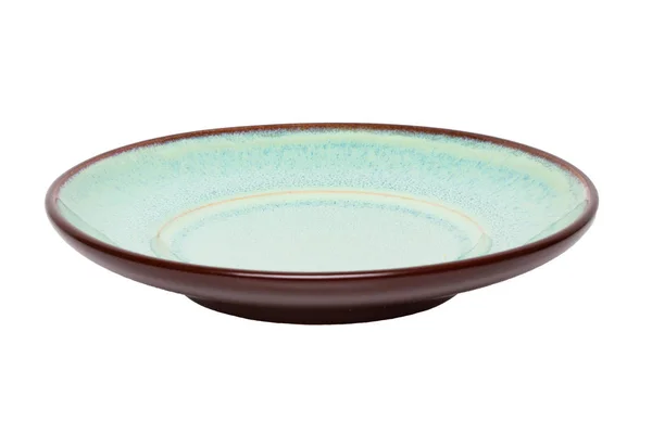 空盘子背景 一种装饰性的褐色和绿色的盘子 隔离在白色的背景上 — 图库照片