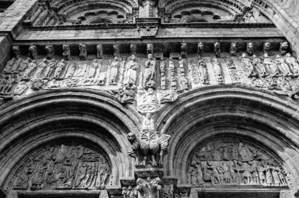 Arkitektoniska Detaljer Fasad Santiago Compostela Katedral Spanien Svartvit Bild — Stockfoto